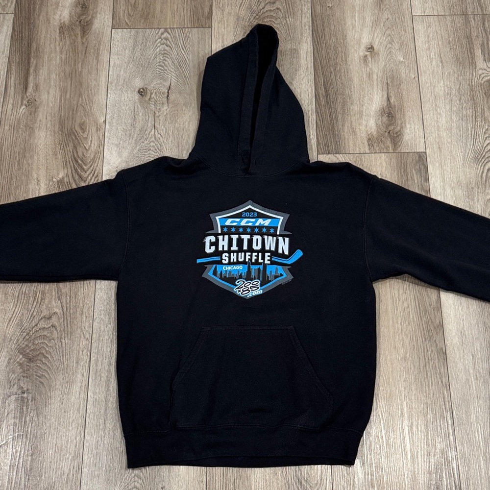 Gildan Black Hoodie with Blue Graphic